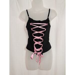 VTG 90s Frederick's Of Hollywood Coquette Whimsigoth Black & Pink Corset Sz S